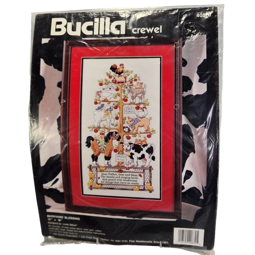 Bucilla Barnyard Blessing Crewel Embroidery Kit Rooster Cow Linda Gillum‎ Sealed